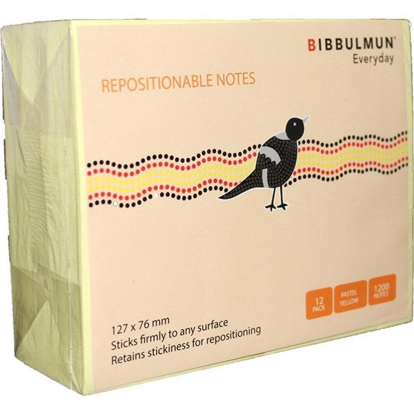 Bibbulmun Repositionable Sticky Notes 76 x 127mm – Pastel Yellow