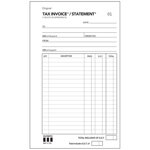 Olympic Carbonless Duplicate Invoice Statement Book NO.724 200×125 50 Leaf