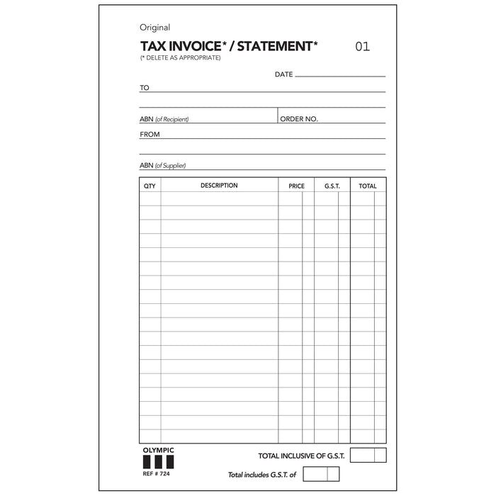 Olympic Carbonless Duplicate Invoice Statement Book NO.724 200×125 50 Leaf