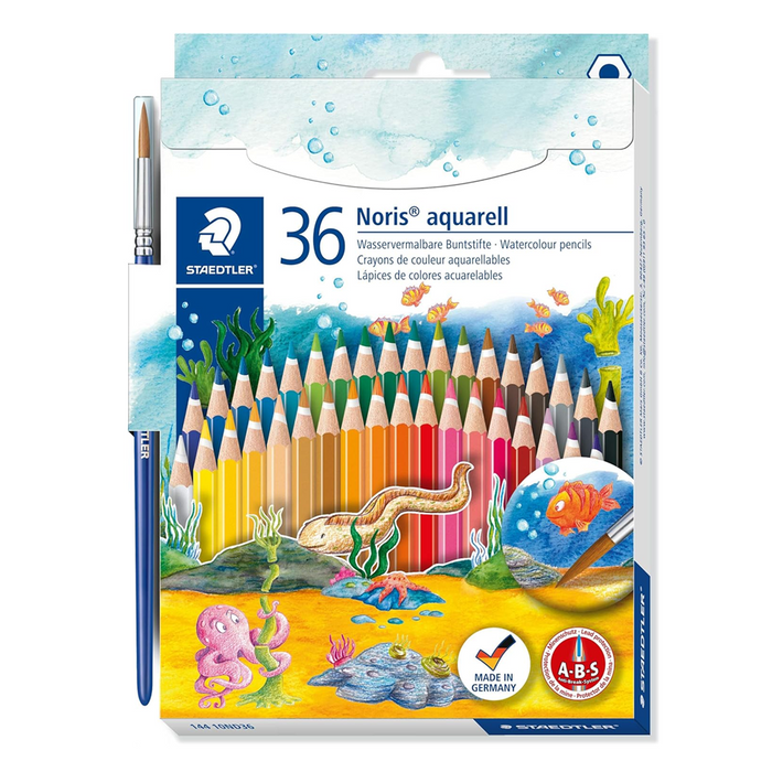 Staedtler Noris Aquarell Watercolor Pencils with Brush - Box of 36