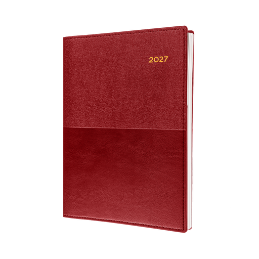2027 Calendar Year Diary/Planner - 12 Month A4 Day to Page - Soft PU Cover in Red - Collins Vanessa
