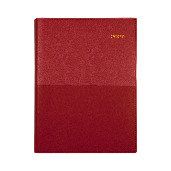 2027 Calendar Year Diary/Planner - 12 Month A4 Day to Page - Soft PU Cover in Red - Collins Vanessa