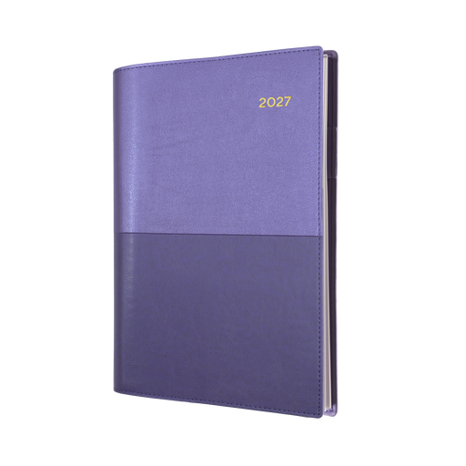 2027 Calendar Year Diary/Planner - 12 Month A4 Day to Page - Soft PU Cover in Purple - Collins