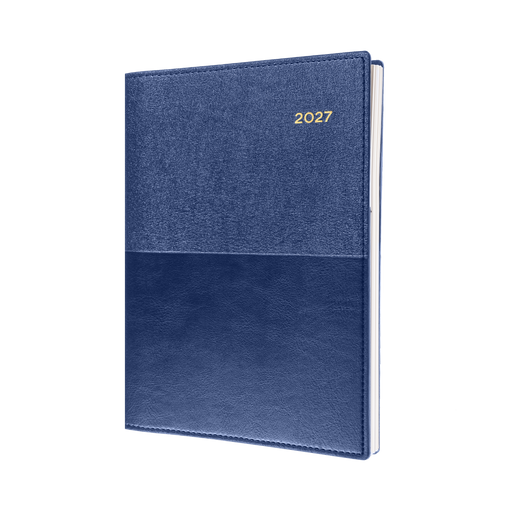 2027 Calendar Year Diary/Planner - 12 Month A4 Day to Page - Soft PU Cover in Blue - Collins