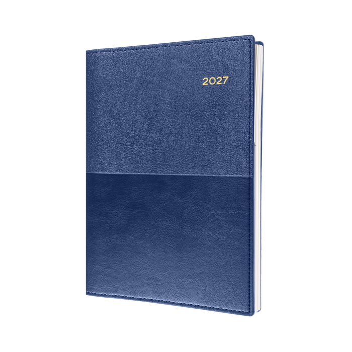 2027 Calendar Year Diary/Planner - 12 Month A4 Day to Page - Soft PU Cover in Blue - Collins