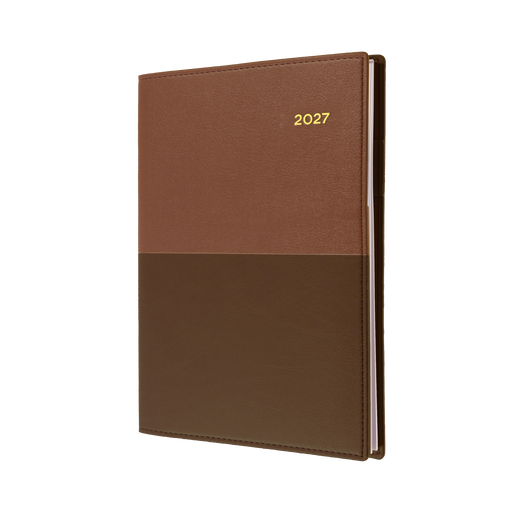 2027 Calendar Year Diary/Planner - 12 Month A4 Day to Page - Soft PU Cover in Tan - Collins Vanessa