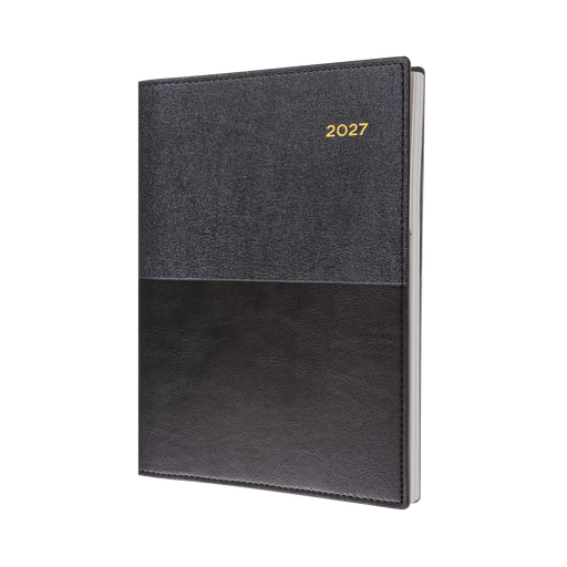 2027 Calendar Year Diary/Planner - 12 Month A4 Day to Page - Soft PU Cover in Black - Collins