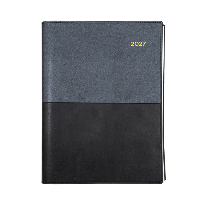 2027 Calendar Year Diary/Planner - 12 Month A4 Day to Page - Soft PU Cover in Black - Collins