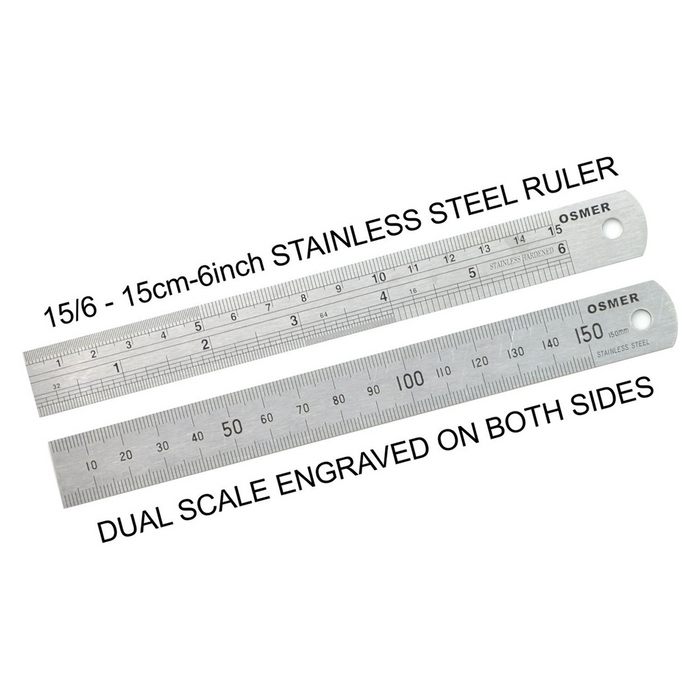 Osmer Ruler 15cm Dual Scale Stainless Steel