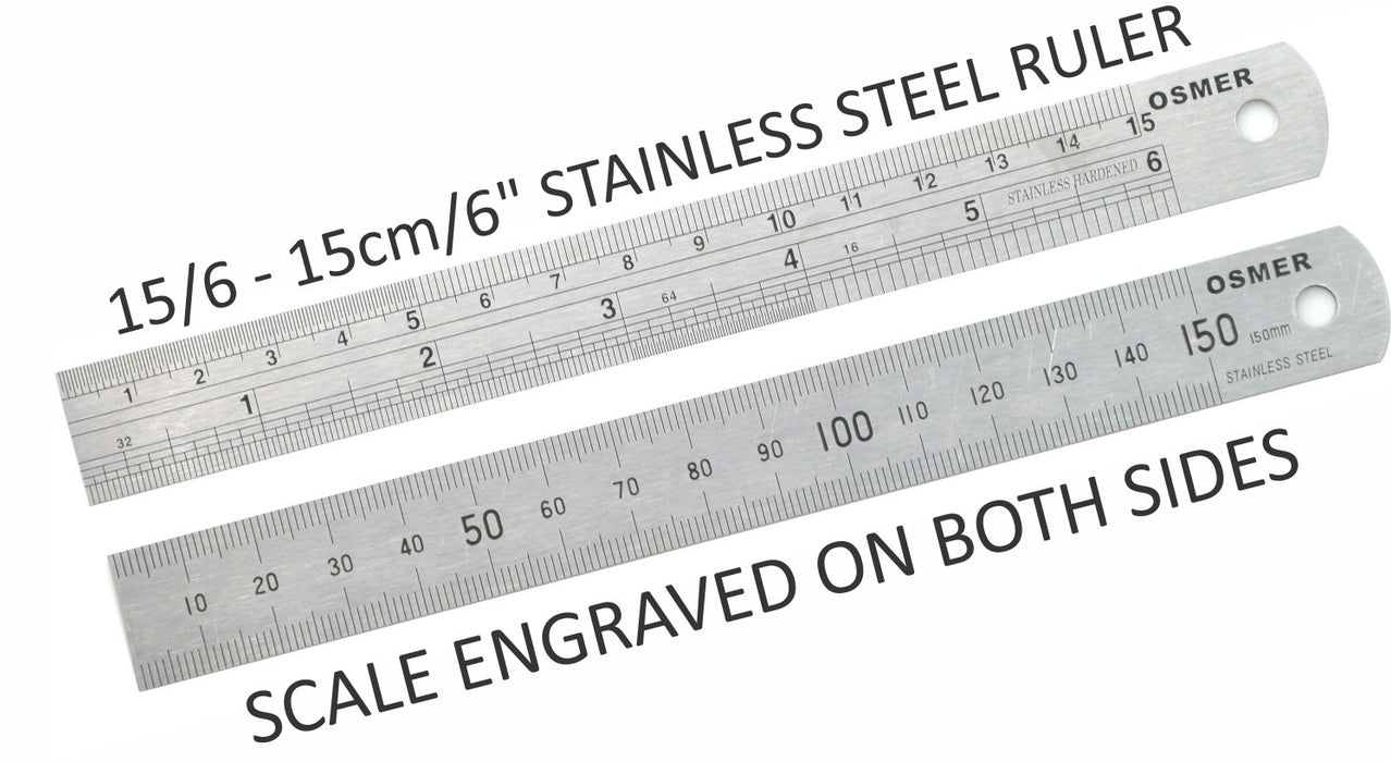 Osmer Ruler 15cm Dual Scale Stainless Steel