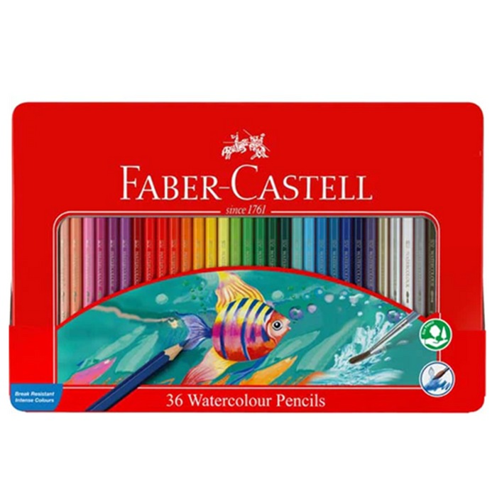 Faber Castell Watercolour Pencils Assorted Colours - Tin of 36