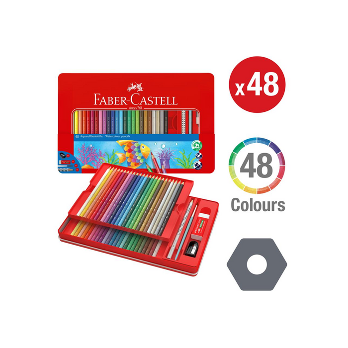 Faber Castell Watercolour Pencils Assorted - Tin of 48