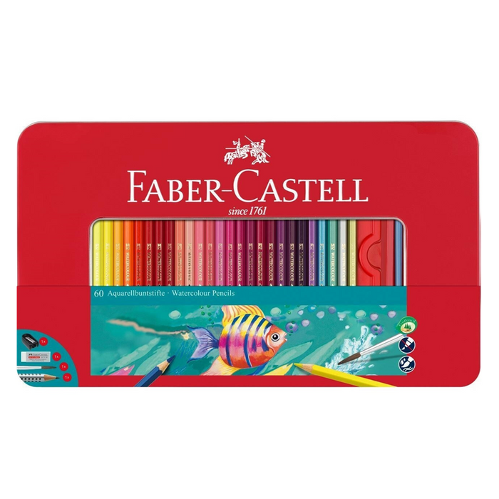 Faber Castell Watercolour Pencils - Tin of 60