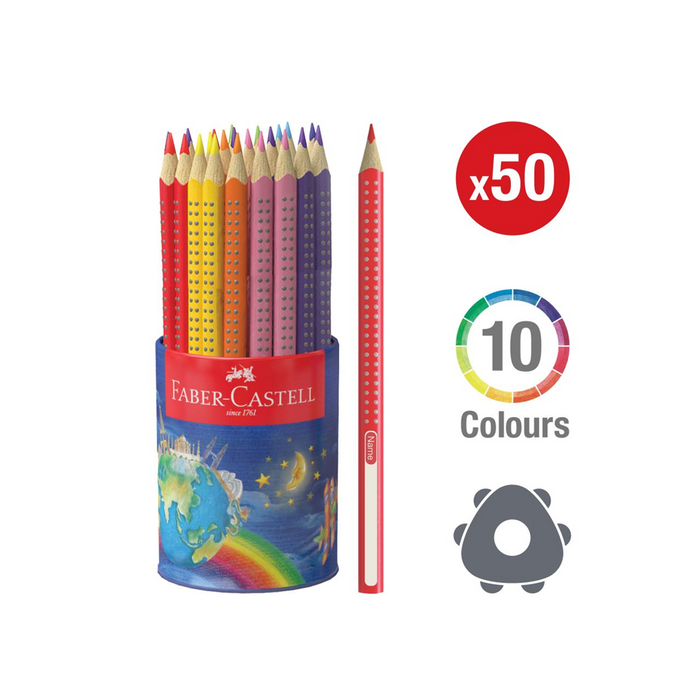 Faber Castell Junior Grip Coloured Pencils Assorted - Tin Cup 50