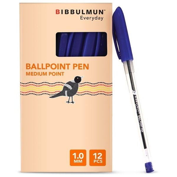 BIBBULMUN Ballpoint Pen Medium 1.0mm Blue – Pack of 12