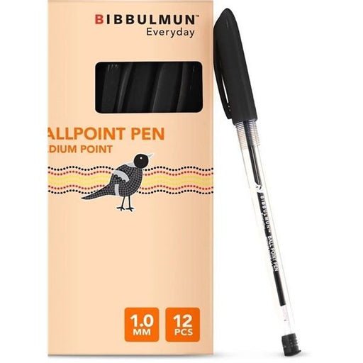 BIBBULMUN Ballpoint Pen Medium 1.0mm Black – Pack of 12