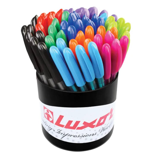 Luxor Focus Icy Blue Ball Point Pen – 56 Assorted Colours Caps (Per Display Cup Pack)