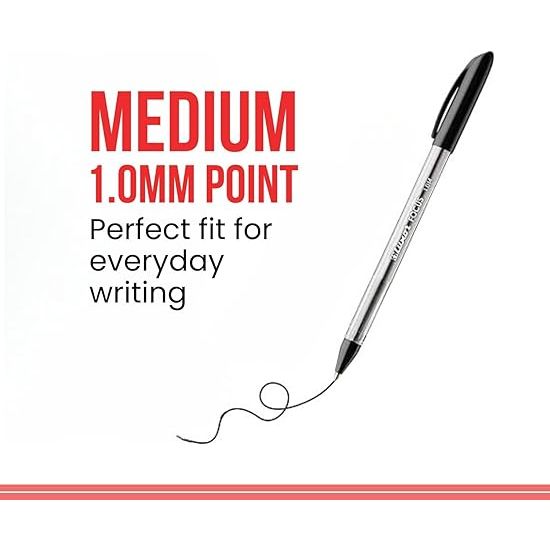 Luxor Focus Ball Pen – Black Ink, 1.0mm Medium Point – Value Pack of 50 Ballpoint Pens