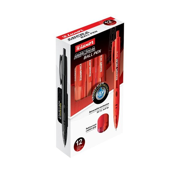 Luxor Micra Ball Point Pen, Red, 0.8MM Medium Point