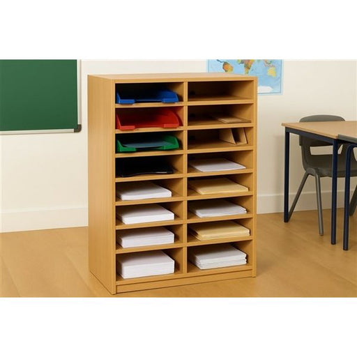 Pigeon Hole Storage Unit – 16 Compartments – 880H x 600W x 320D mm – Beech Finish – Office, Classroom, and Home Organiser
