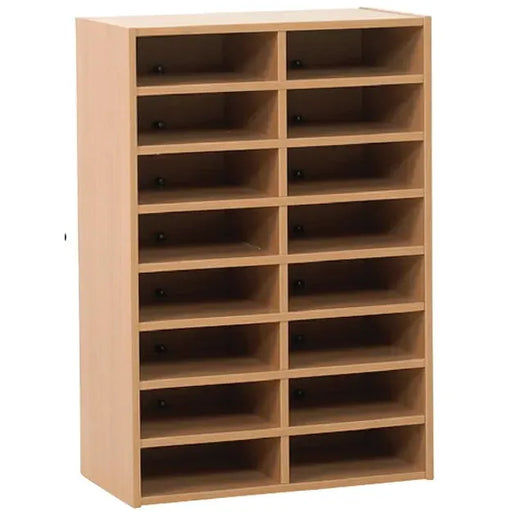 Pigeon Hole Storage Unit – 16 Compartments – 880H x 600W x 320D mm – Beech Finish – Office, Classroom, and Home Organiser