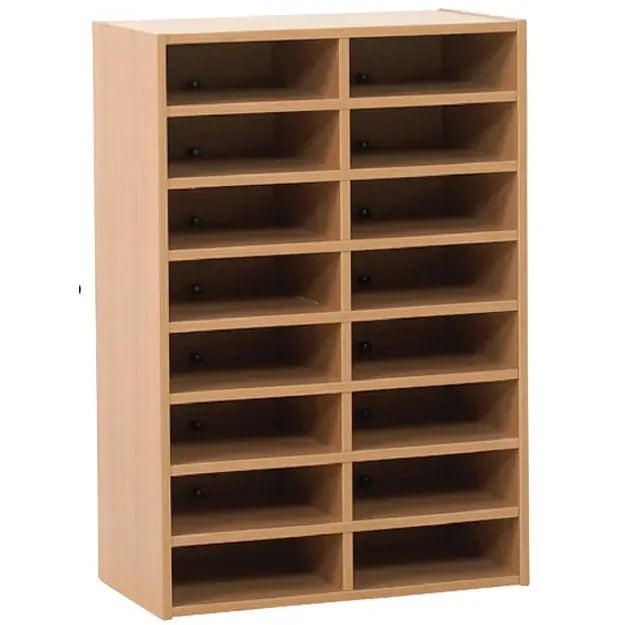 Pigeon Hole Storage Unit – 16 Compartments – 880H x 600W x 320D mm – Beech Finish – Office, Classroom, and Home Organiser