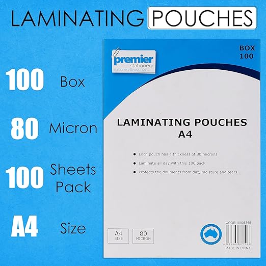 Premier Laminating Pouches A4 80 Micron – 100 Sheets