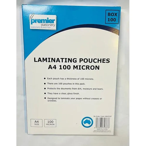 Premier Laminating Pouches A4 100 Micron - 100 Sheets/ pack