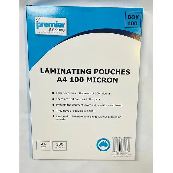 Premier Laminating Pouches A4 100 Micron - 100 Sheets/ pack
