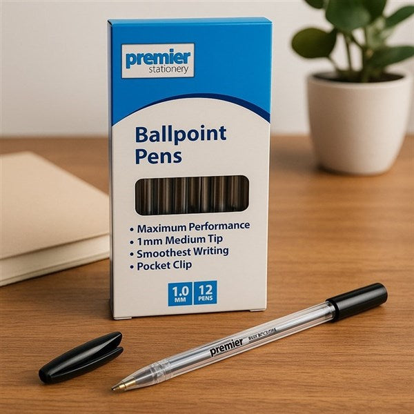 Premier Economy Ballpoint Pen, Medium Point, Black, 1.00MM, Box 12pens