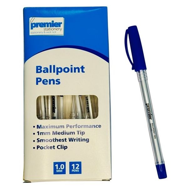 Premier Economy Ballpoint Pen – Medium Point, Blue Ink, 1.0MM – Box of 12 Pens