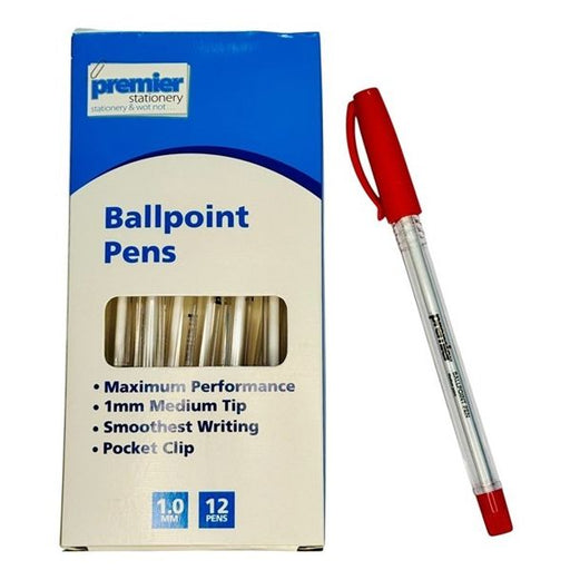 Premier Economy Ballpoint Pen – Medium Point, Red Ink, 1.0MM – Box of 12 Pens