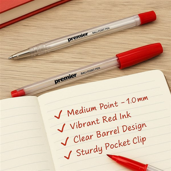 Premier Economy Ballpoint Pen – Medium Point, Red Ink, 1.0MM – Box of 12 Pens