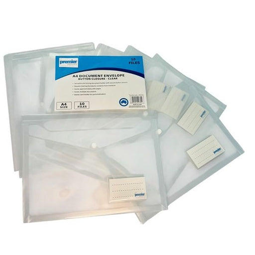 Premier A4 Document Envelope Button Closure, Clear
