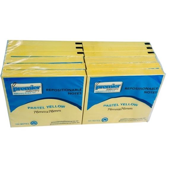 Repositionable Sticky Notes Pastel Yellow 76mm x 76mm - Pack 12 Individually Wrapped Pads