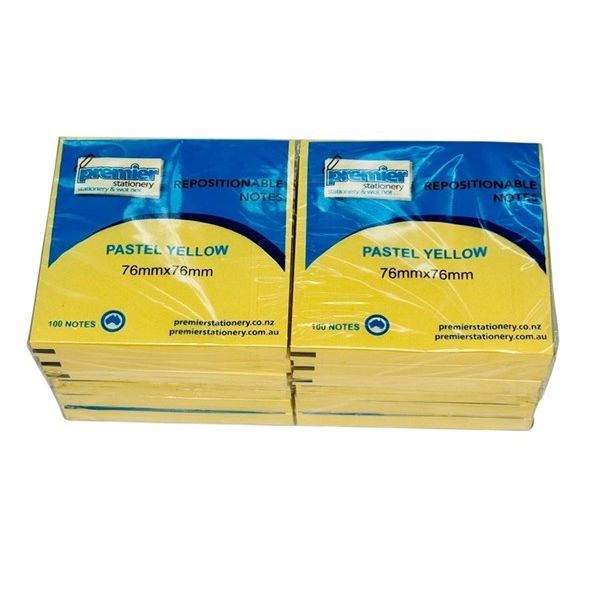Repositionable Sticky Notes Pastel Yellow 76mm x 76mm - Pack 12 Individually Wrapped Pads
