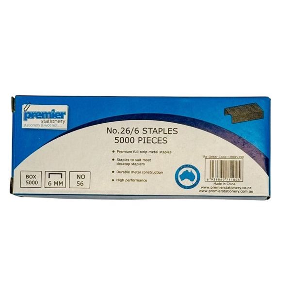 Premier No. 26/ 6 Staples 6MM – Box of 5000