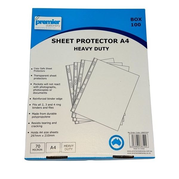 Premier Sheet Protector A4 – Crystal Clear, Heavy Duty, 70 Micron Thickness