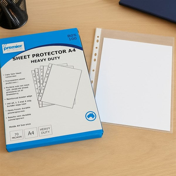Premier Sheet Protector A4 – Crystal Clear, Heavy Duty, 70 Micron Thickness