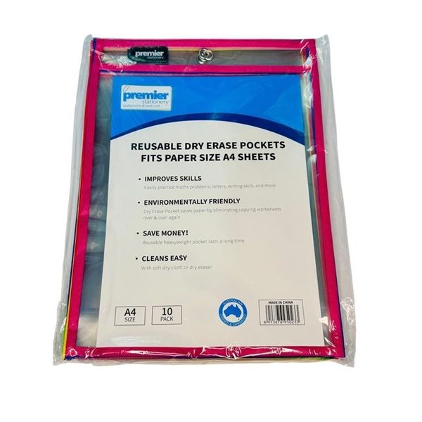Premier Write n Wipe Erasable Sleeves Asst with Markers – 10 Pack + 10 Dry Erase Pens