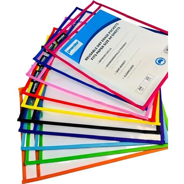 Premier Write n Wipe Erasable Sleeves Asst with Markers – 10 Pack + 10 Dry Erase Pens