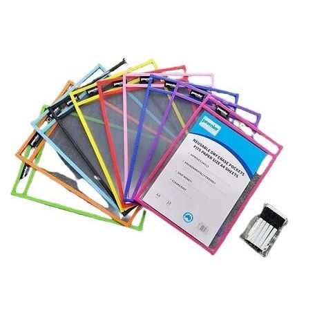 Premier Write n Wipe Erasable Sleeves Asst with Markers – 10 Pack + 10 Dry Erase Pens