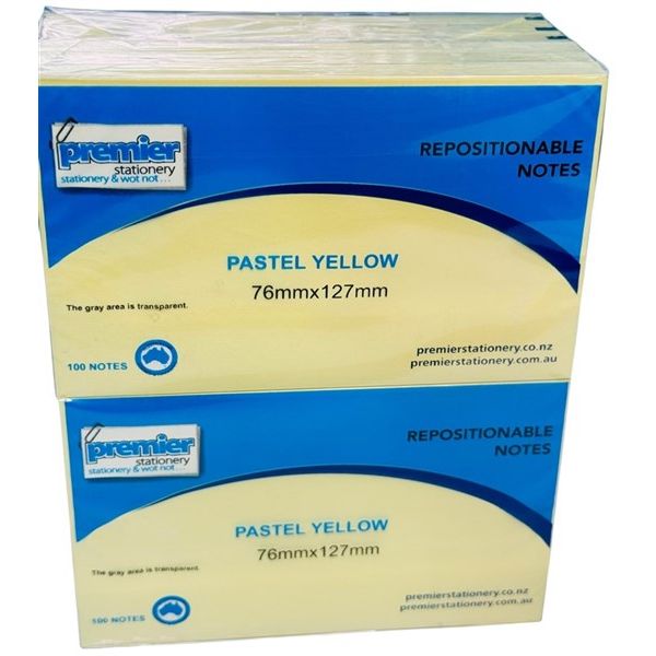 Premier Repositionable Sticky Notes – Pastel Yellow 76mm x 127mm (1200 Sheets Per Pack)