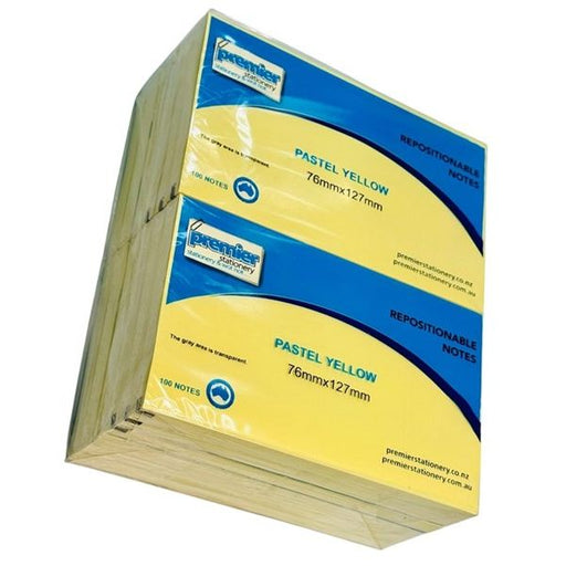 Premier Repositionable Sticky Notes – Pastel Yellow 76mm x 127mm (1200 Sheets Per Pack)