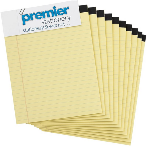 Legal Writing Pads Yellow - Premium Pad Ruled A4 - 50 Leaf 2 Sides Yellow Pack-10