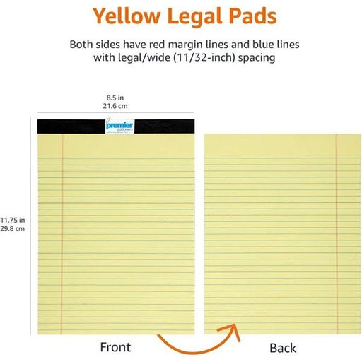 Legal Writing Pads Yellow - Premium Pad Ruled A4 - 50 Leaf 2 Sides Yellow Pack-10