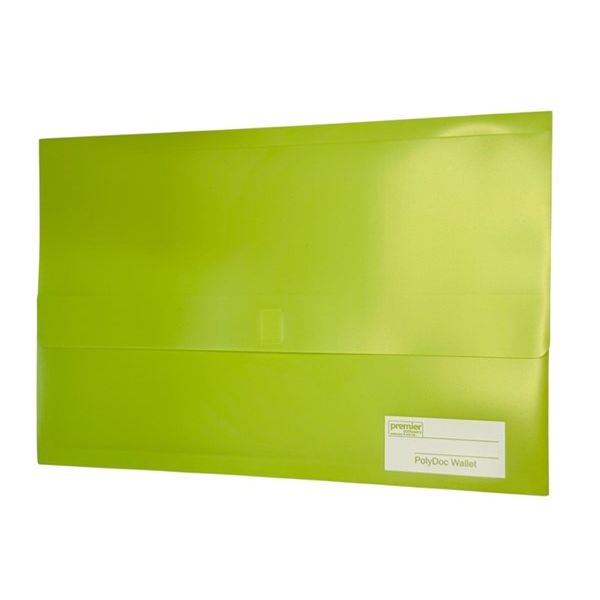Premier PolyDoc Wallet – Foolscap Size, Made from recyclable, durable polypropylene material, Green, Pack of 10