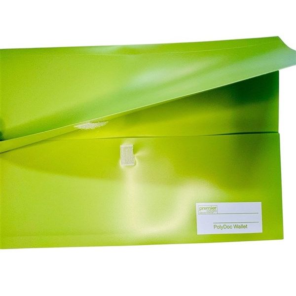 Premier PolyDoc Wallet – Foolscap Size, Made from recyclable, durable polypropylene material, Green, Pack of 10