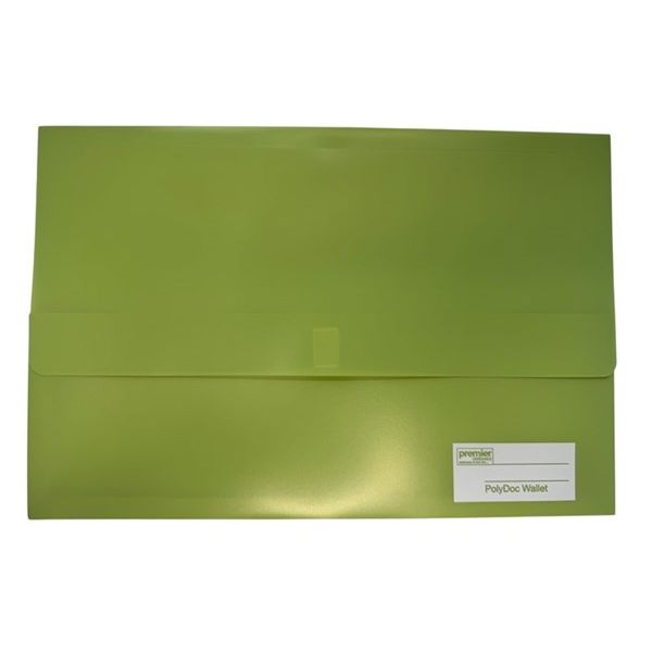 Premier PolyDoc Wallet – Foolscap Size, Made from recyclable, durable polypropylene material, Green, Pack of 10