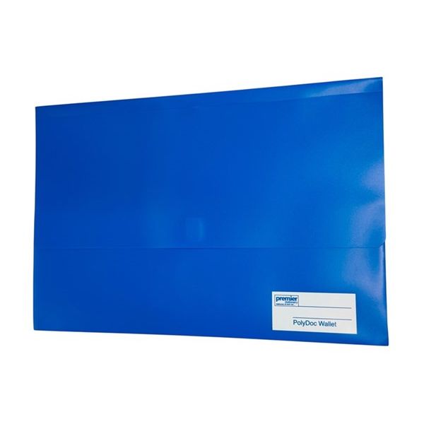 Premier PolyDoc Wallet – Foolscap Size, Made from recyclable, durable polypropylene material, Blue, Pack of 10